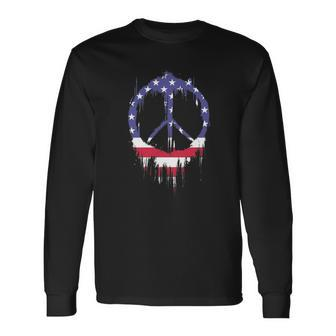Patriotic Peace Sign American Flag 4Th Of July Retro Hippie Long Sleeve T-Shirt T-Shirt | Mazezy