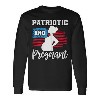 Patriotic And Pregnant Baby Reveal 4Th Of July Pregnancy Long Sleeve T-Shirt - Seseable