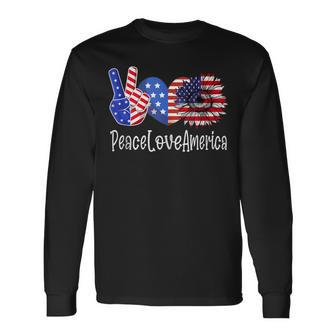 Peace Love America 4Th July Patriotic Sunflower Heart Sign V4 Long Sleeve T-Shirt - Seseable
