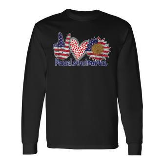 Peace Love America 4Th July Patriotic Sunflower Heart Sign V5 Long Sleeve T-Shirt - Seseable