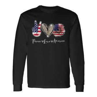 Peace Love America 4Th July Patriotic Sunflower V2 Long Sleeve T-Shirt - Seseable