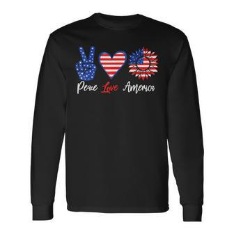 Peace Love America 4Th Of July Sunflower Long Sleeve T-Shirt - Seseable