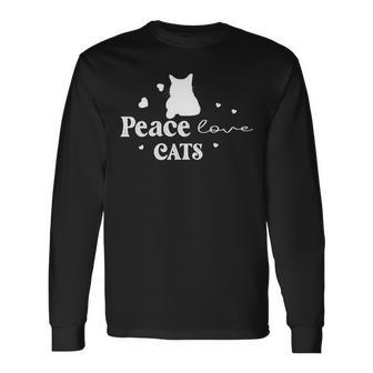 Peace Love Cats Animal Lover Cat Lover Long Sleeve T-Shirt - Monsterry