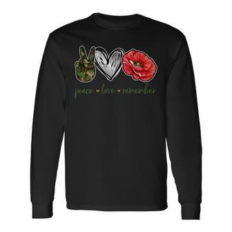 Peace Love Remember Red Poppy Flower Soldier Veteran Day T-Shirt Long Sleeve T-Shirt - Monsterry