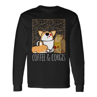 Pembroke Welsh Corgi Dog Coffee Lover Caffeine Corgi Mom Dad Long Sleeve T-Shirt - Monsterry