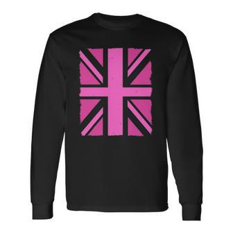 Pink Union Jack Queens Platinum Jubilee Uk British Flag Long Sleeve T-Shirt T-Shirt | Mazezy