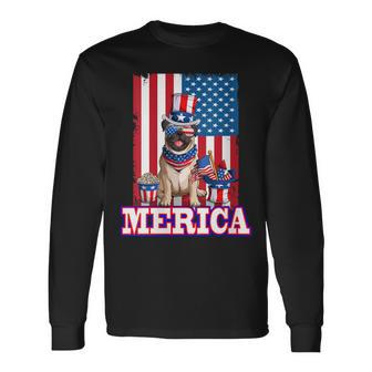 Pug Dad Mom 4Th Of July American Flag Merica Dog Long Sleeve T-Shirt - Seseable