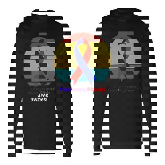 Pulmonary Fibrosis Awareness Vintage Red And Blue Ribbon Pulmonary Fibrosis Awareness Long Sleeve T-Shirt - Monsterry