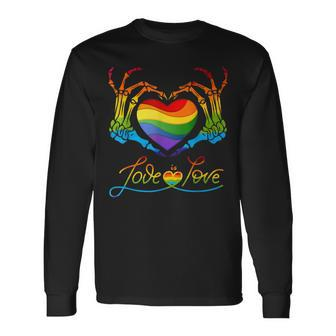 Rainbow Heart Skeleton Love Is Love Lgbt Gay Lesbian Pride Long Sleeve T-Shirt T-Shirt | Mazezy