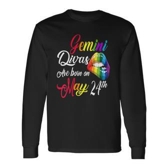 Rainbow Lips Divas Are Born On May 24Th Gemini Girl Birthday Long Sleeve T-Shirt T-Shirt | Mazezy