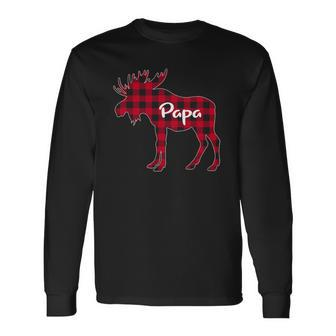 Red Plaid Papa Moose Xmas Red Buffalo Pajama Long Sleeve T-Shirt T-Shirt | Mazezy