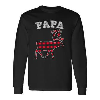 Red Plaid Papa Reindeer Top Matching Christmas Pj Long Sleeve T-Shirt T-Shirt | Mazezy