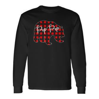 Red Plaid Pop Pop Bear Matching Pajama Buffalo Long Sleeve T-Shirt T-Shirt | Mazezy
