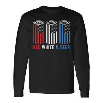 Red White & Beer 4Th Of July Wine Red White Blue Beer Long Sleeve T-Shirt - Seseable