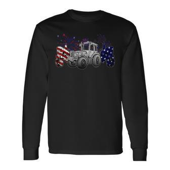Red White Blue Tractor Usa Flag 4Th Of July Patriot Farmer Long Sleeve T-Shirt - Seseable