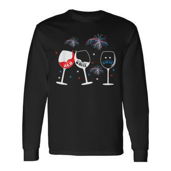 Red White And Blue Wine Glass For 4Th Of July Long Sleeve T-Shirt - Seseable