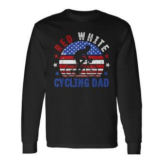 Red White Cycling Dad 4Th Of July American Flag Long Sleeve T-Shirt - Seseable