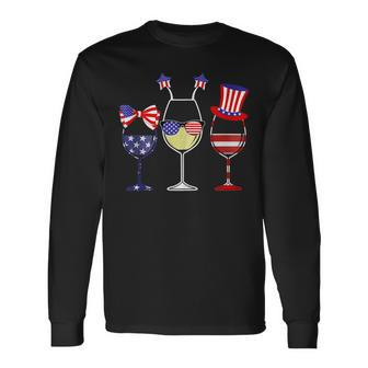 Red Wine And Blue 4Th Of July Red White Blue Wine Glasses Long Sleeve T-Shirt - Seseable