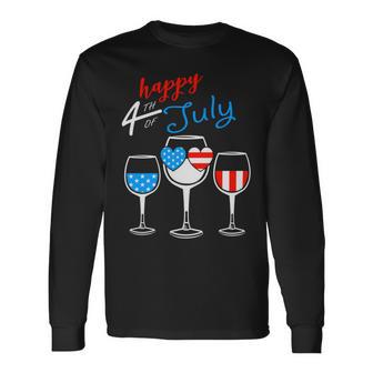 Red Wine Blue 4Th Of July Wine Red White Blue Wine Glasses V4 Unisex Long Sleeve | Favorety DE