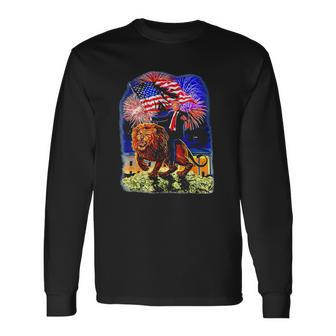 Republican President Donald Trump Riding War Lion Long Sleeve T-Shirt T-Shirt | Mazezy