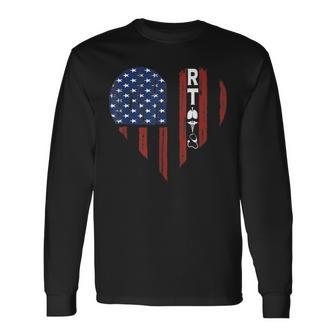 Respiratory Therapist Heart Retro American Flag 4Th Of July Long Sleeve T-Shirt - Seseable