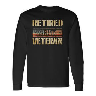 Retired Army Veteran American Flag Long Sleeve T-Shirt T-Shirt | Mazezy