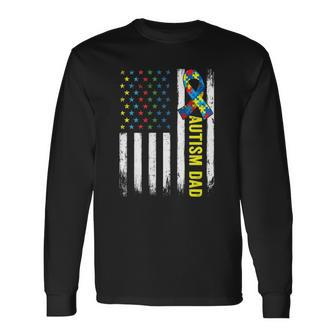Retro American Flag Autism Dad Awareness Autistic Long Sleeve T-Shirt T-Shirt | Mazezy