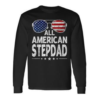 Retro Fathers Day All American Stepdad 4Th Of July Long Sleeve T-Shirt - Seseable