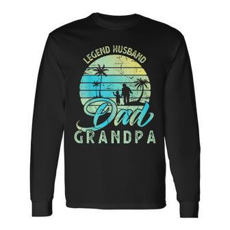 Retro Fathers Day Dad The Legend Husband Dad Grandpa Long Sleeve T-Shirt - Seseable