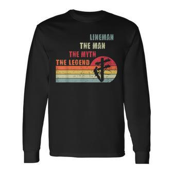 Retro Style Lineman The Man Myth Legend Father Day Lineman Long Sleeve T-Shirt - Thegiftio UK