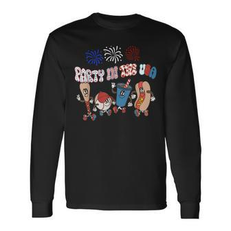 Retro Style Party In The Usa 4Th Of July Baseball Hot Dog Long Sleeve T-Shirt - Seseable