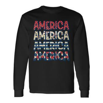 Retro Vintage America Red Blue And White 4Th July Patriotic Long Sleeve T-Shirt - Seseable