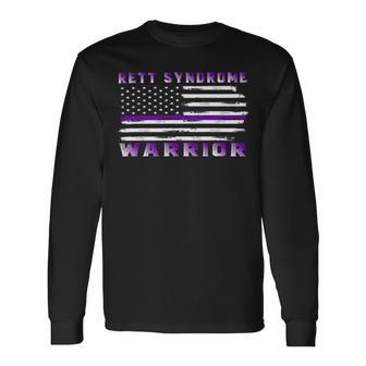 Rett Syndrome Warrior Usa Flag United States Flag Purple Ribbon Rett Syndrome Rett Syndrome Awareness Unisex Long Sleeve | Favorety CA