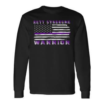Rett Syndrome Warrior Usa Flag United States Flag Purple Ribbon Rett Syndrome Rett Syndrome Awareness Long Sleeve T-Shirt - Monsterry