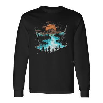 River Full Moon Mountain Outdoor Nature Tree Wildlife Forest Long Sleeve T-Shirt T-Shirt | Mazezy