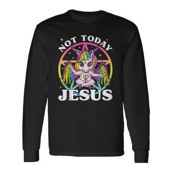 Satanic Unicorn Not Today Jesus Satan Unicorn Baphomet Sigil Long Sleeve T-Shirt T-Shirt | Mazezy