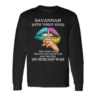 Savannah Name Savannah With Three Sides Long Sleeve T-Shirt - Seseable