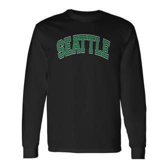 Seattle Washington Wa Varsity Style Green Text Long Sleeve T-Shirt T-Shirt | Mazezy