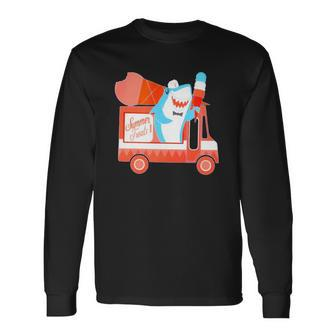Shark Ice Cream Truck Summer Treats Long Sleeve T-Shirt T-Shirt | Mazezy