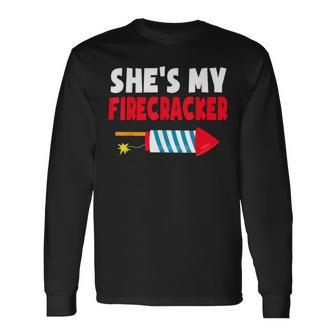 Shes My Firecracker 4Th Of July Fireworks Couple Matching Long Sleeve T-Shirt - Seseable