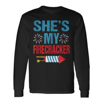 Shes My Firecracker His And Hers 4Th July Couples Long Sleeve T-Shirt - Seseable