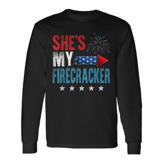 Shes My Firecracker His And Hers 4Th July Matching Couples Long Sleeve T-Shirt - Seseable