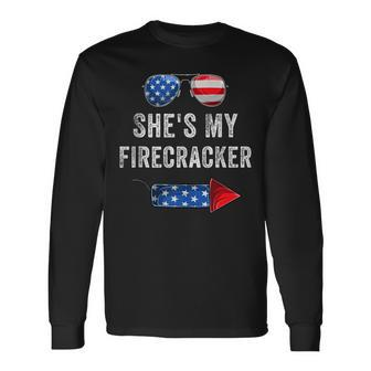 Shes My Firecracker His And Hers 4Th July Matching Couples Long Sleeve T-Shirt - Seseable