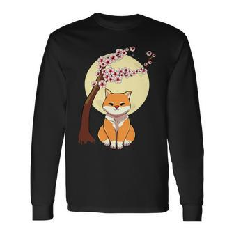 Shiba Inu Akita Cherry Blossom Sakura Japanese Anime Kawaii T-Shirt Long Sleeve T-Shirt - Seseable