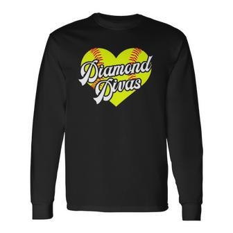 Softball Heart Diamond Divas Teamball League Girls Long Sleeve T-Shirt - Thegiftio UK