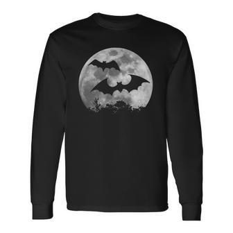 Spooky Bats Halloween Full Moon Bat Silhouette Long Sleeve T-Shirt - Thegiftio UK