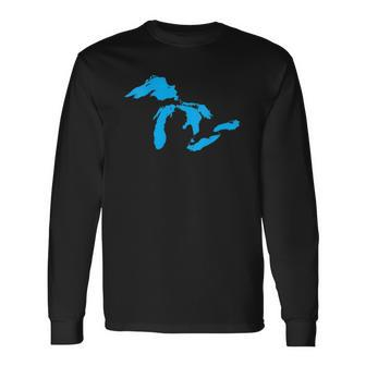 State Of Michigan Great Lakes Water Map Long Sleeve T-Shirt T-Shirt | Mazezy