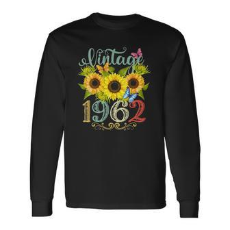 Sunflower Floral Butterfly Vintage 1962 60Th Birthday Long Sleeve T-Shirt T-Shirt | Mazezy