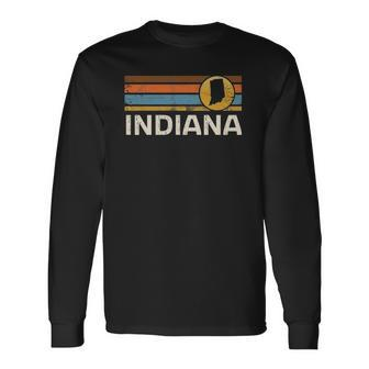 Graphic Tee Indiana Us State Map Vintage Retro Stripes Long Sleeve T-Shirt T-Shirt | Mazezy