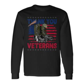 Thank You Veterans Service Patriot Veteran Day American Flag Long Sleeve T-Shirt - Thegiftio UK